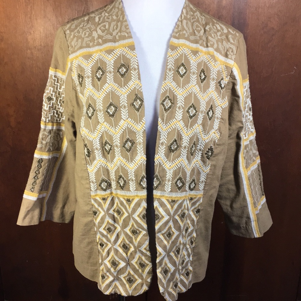 Chico’s Embroidered Beaded Linen Blend Jacket ⭐️